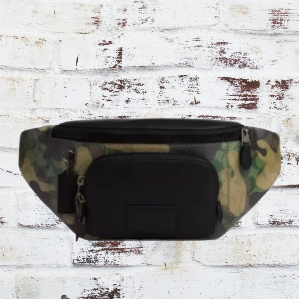 COACH Belt Bag In Signature Canvas Camo Print black Leather/Green Multi …